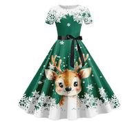 Robe pour Noël Femme Nouveauté Rudolph Robe Pin Up Noel Midi Robes de Cocktail Manches Longues Robes de Soirée Fête Affaires Ugly Christmas Dress Déguisement Père Noël Grande Taille (2-Green, L)