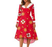 Robe pour Noel Femme Tenue Cocktail Élégante Mère Costume Habillée Soirée Fête Christmas Nouvel Fetes Velour Vêtements Noël Femme Noel Mere Robe pour Les Fête de Noël L