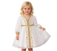 Robe Priere Musulmane Fille - Robe De Soirée Élégante pour Fille Longue avec Broderies Dorées Idéale pour Les Fêtes Et Les Célébrations (White 9-12 Months)