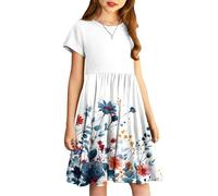 Robe Princesse Ado Fille été Fluide Imprimé Ligne A Robe Filles Chic Et Elegant Casual Robes de Fête Soirée Ceremonie Vacances Bapteme Anniversaire Tunique Robes d'été légère Dress de Plage 4-14 Ans