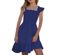Robe Princesse Ado Fille été sans Manches, Robes d'été pour Filles élégantes, Robes à Smocks sans Manches avec Poches Pratiques, Mode enfantine Estivale Tendance et Confortable