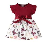 Robe Princesse Bebe Fille 3-24 Mois Manche à Volants Fleur Bowknot été Robe De Soirée Fille Chic Et Elegant Vetement Bébé Fille Ete Pas Cher Baptême Cérémonie Anniversaire (Bordeaux, 9-12 mois)