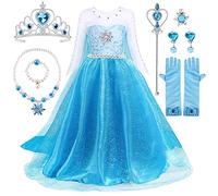 Robe Princesse Bébé Fille, Elsa Déguisement avec Couronne Collier Ensemble, Jupe Tulle Longue Elsa Reine des Neiges pour Anniversaire Cosplay Fête De Mariage (120)
