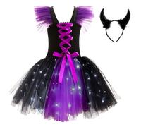 Robe Princesse Déguisement Maléfique Fille, Halloween Carnaval Tutu Robe ave Bandeau, Sleeping Beauty Halloween Dress Up Costume pour Noël, Halloweens, Carnaval et Fête à Thème