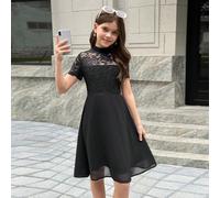 Robe princesse élégante en dentelle noire pour jeune fille, convient pour les fêtes, la Saint-Valentin, les tenues assorties mère-fille, les tenues assorties entre sœurs 8Y,9Y,10Y,11Y,12YPolyester