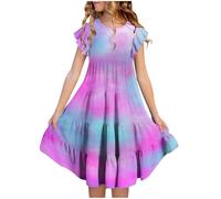 Robe Princesse Enfant Fille 6-15 ans Imprimé Robes de Loisir Elégante Robe Tunique Filles Chic et Elegant Léger Fluide Casual Soirée Ceremonie Vacances Robes d'été légère Dress de Plage Pas Cher