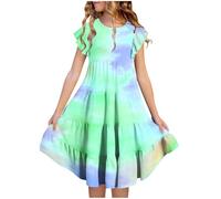 Robe Princesse Enfant Fille 6-15 ans Imprimé Robes de Loisir Elégante Robe Tunique Filles Chic et Elegant Léger Fluide Casual Soirée Ceremonie Vacances Robes d'été légère Dress de Plage Pas Cher