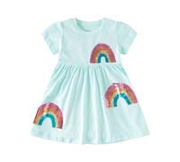 Robe Princesse Enfant Fille Manche Courtes Pas Cher Robes Filles Chic Et Elegant Mignon Casual Soirée Bapteme Anniversaire Tunique Fille Ete Fluide Ample Dress de Plage Vacances Pas Cher 2-7 Ans