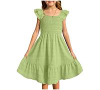Robe Princesse Enfant Fille Mariage Manches Courtes Robe Enfants Filles Chic et Elegant Léger Fluide Casual Soirée Ceremonie Vacances Robes d'été légère Dress de Plage Vêtements Pas Cher 3-14 ans