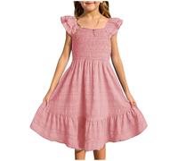 Robe Princesse Enfant Fille Mariage Manches Courtes Robe Enfants Filles Chic et Elegant Léger Fluide Casual Soirée Ceremonie Vacances Robes d'été légère Dress de Plage Vêtements Pas Cher 3-14 ans