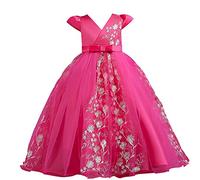 Robe Princesse Enfant Manches Courtes - Robes de Filles Princesse en Tulle - Robe Petite Fille - Robes Princesse Filles Bowknot pour La Fête Anniversaire Mariage - Dress de Fête 3-12 Ans