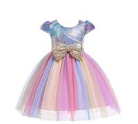 Robe Princesse Enfant sans Manches - Robes de Filles Princesse en Tulle - Robe Petite Fille - Robes Princesse Filles Paillette Bowknot pour La Fête Anniversaire Mariage - Dress de Fête 2-9 Ans