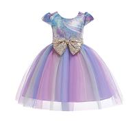 Robe Princesse Enfant sans Manches - Robes de Filles Princesse en Tulle - Robe Petite Fille - Robes Princesse Filles Paillette Bowknot pour La Fête Anniversaire Mariage - Dress de Fête 2-9 Ans