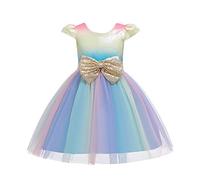 Robe Princesse Enfant sans Manches - Robes de Filles Princesse en Tulle - Robe Petite Fille - Robes Princesse Filles Paillette Bowknot pour La Fête Anniversaire Mariage - Dress de Fête 2-9 Ans