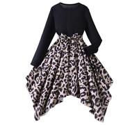 Robe Princesse Fille 4 Ans - Robe Trapèze À Manches Longues Et Col Rond Imprimé Léopard avec Ceinture Amovible Idéale pour Les Fêtes Et Le Quotidien Élégante Et Décontractée (Black 10-11 Years)