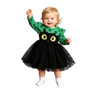 Robe Princesse Fille à Manches Longues en Voile Tulle et Imprimé Chat Chic | Robe Festive pour Enfant, Jupe Bouffante en Voile Tulle, Graphisme Félin Amusant, Tenues Douces d'Automne pour Célébrations