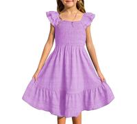 Robe Princesse Fille Chic Et élégante sans Manches - Robes d'été pour Filles - Robes à Smocks sans Manches avec Poches - Mode Estivale élégante et Confortable pour Un Style décontracté