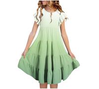 Robe Princesse Fille élégant col à Volants Imprimé Robe Tunique Enfants Filles Chic et Elegant Léger Fluide Casual Soirée Ceremonie Vacances Robes d'été légère Dress de Plage Pas Cher 6-15 ans