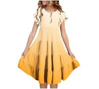 Robe Princesse Fille élégant col à Volants Imprimé Robe Tunique Enfants Filles Chic et Elegant Léger Fluide Casual Soirée Ceremonie Vacances Robes d'été légère Dress de Plage Pas Cher 6-15 ans