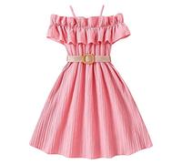 Robe Princesse Fille épaules Dénudées 7-11 Ans Robe Fille Chic Et élégante à Volants Pas Cher Robe Ado Fille Anniversaire a la Mode été Pas Cher Casual Confortable Vacances (Pink, 9-10 Ans)