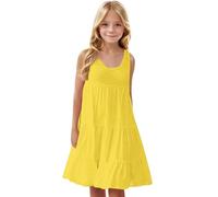 Robe Princesse Fille été sans Manche Fluide Ample Bohème Robe Tunique Enfant Filles Chic et Elegant Léger Casual Robes de Fête Mariage Soirée Ceremonie Vacances Dress pour Filles 3-14 Ans