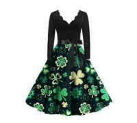 Robe Princesse Fille,Robe De Soiree Femme Longue Robe Medievale Femme Robe Classique Vintage Pour Femmes Manches Longues Robes De Mariage Imprimé De La Saint Patrick Col En V Robe(dark green,S)