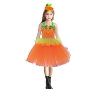 Robe Princesse Fille-Robe d'halloween pour Filles-Tutu-Costume de sorcière-Jeu de rôle-Tenue Citrouille-Jupe de fête pour Enfants et Tout-Petits (Orange-10-12 Years)