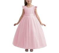 Robe Princesse Fille - Robe Longue Élégante pour Fille avec Nœud Et Perles Idéale pour Une Fête d'anniversaire Ou Un Concours (9-10 Years)