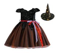 Robe Princesse Halloween Costume Gothique Enfants Sorcière avec Chapeau Féerique Mariage Imprimé Tacheté Sang Vestito Bambina Pour Carnaval Cosplay Fête 3-16 Ans