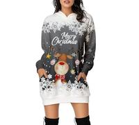 Robe Pull à Capuche Confortable à Manches Longues avec imprimé Festif de Rennes idéale pour Un Look Hivernal décontracté et des Tenues de fêtes Tout en Confort. (Grey S)