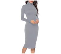 Robe Pull à col roulé en Tricot côtelé à Manches Longues pour Femme, Coupe | Robe De Mariée Petit Prix Plage Petite Ciel Epaule Grise Culotté Shoulder Derrière Transparent 48 Islam Mille