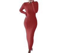 Robe pull avec ceinture Automne et Hiver Pull Mode Manches Longues en Laine Robe Longue Date Nuit Robes pour Femme, rouge pastèque, L