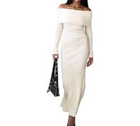 Robe Pull Blanche Moulante à épaules dénudées pour Femme, Tenue de soirée élégante et mi-Longue