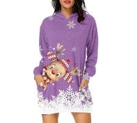 Robe Pull De NoëL Femme Chic Sweat à Capuche Hiver - Sweatshirt Longue Hoodie Casual Manches Longues Impression De NoëL Wapiti DéContracté Chic Ample ÉLéGant Robe De Noel SoiréE Et FêTe