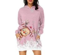 Robe Pull De NoëL Femme Chic Sweat à Capuche Hiver - Sweatshirt Longue Hoodie Casual Manches Longues Impression De NoëL Wapiti DéContracté Chic Ample ÉLéGant Robe De Noel SoiréE Et FêTe