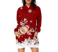 Robe Pull De NoëL Femme Chic Sweat à Capuche Hiver, Sweatshirt Longue Hoodie Casual Manches Longues Impression De NoëL Wapiti DéContracté Chic Ample ÉLéGant Robe De Noel SoiréE Et FêTe
