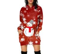 Robe Pull de Noel Femme Hiver Pullover Robe de Noel Drole, Sweat-shirt à capuche pour femmes manches longues confortable avec pochee pour Fête de Noël Réunion Familiale Soirée Cinéma Cadeau Festif