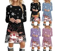 Robe Pull De Noel Femme Impression Verre à Vin De Noël Robe à Manches Longues Tunique Midi Confortable Et Douce Tissu Souple Robe De Cocktail pour Soirée Fête Noël Événements Festifs De La Saison