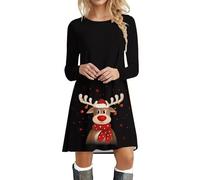 Robe Pull De Noel Femme Impression Verre à Vin De Noël Robe à Manches Longues Tunique Midi Confortable Et Douce Tissu Souple Robe De Cocktail pour Soirée Fête Noël Événements Festifs De La Saison