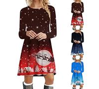 Robe Pull De Noel Femme Impression Verre à Vin De Noël Robe à Manches Longues Tunique Midi Confortable Et Douce Tissu Souple Robe De Cocktail pour Soirée Fête Noël Événements Festifs De La Saison