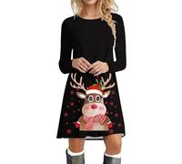 Robe Pull De Noel Femme Impression Verre à Vin De Noël Robe à Manches Longues Tunique Midi Confortable Et Douce Tissu Souple Robe De Cocktail pour Soirée Fête Noël Événements Festifs De La Saison