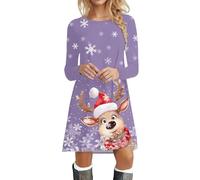 Robe Pull De Noel Femme Impression Verre à Vin De Noël Robe à Manches Longues Tunique Midi Confortable Et Douce Tissu Souple Robe De Cocktail pour Soirée Fête Noël Événements Festifs De La Saison