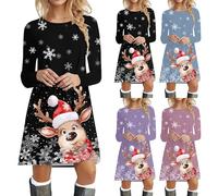 Robe Pull De Noel Femme Impression Verre à Vin De Noël Robe à Manches Longues Tunique Midi Confortable Et Douce Tissu Souple Robe De Cocktail pour Soirée Fête Noël Événements Festifs De La Saison