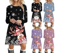 Robe Pull De Noel Femme Impression Verre à Vin De Noël Robe à Manches Longues Tunique Midi Confortable Et Douce Tissu Souple Robe De Cocktail pour Soirée Fête Noël Événements Festifs De La Saison