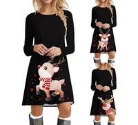 Robe Pull De Noel Femme Impression Verre à Vin De Noël Robe à Manches Longues Tunique Midi Confortable Et Douce Tissu Souple Robe De Cocktail pour Soirée Fête Noël Événements Festifs De La Saison