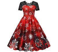 Robe Pull De Noel Femme Longue,Robe De SoiréE Femme ÉLéGante Inspiration AnnéEs 1950 avec Dentelle DéLicate pour ÉVéNements Festifs Et Occasions SpéCiales NoëL SoiréE Bal Maison CéLéBrations