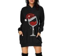 Robe Pull de Noel Hiver Pullover Robe de Noel Drole, Sweat à capuche confortable pour tenuee quotidienne avec poche avant et tendance pour Fête de Noël Réunion Familiale Soirée Cinéma Cadeau Festif