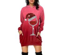 Robe Pull de Noel Hiver Pullover Robe de Noel Drole, Sweat à capuche confortable pour tenuee quotidienne avec poche avant et tendance pour Fête de Noël Réunion Familiale Soirée Cinéma Cadeau Festif