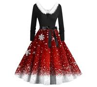 Robe pull de Noël pour femme, automne/hiver, col en V, style décontracté, coupe ajustée, grande robe trapèze, Rouge, 3XL