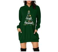 Robe Pull De Noel Sweat a Capuche Long Femme, Pulls Christmas Femme Motif Chaud Manches Longues Festival Impression Oversized Grande Taille Automne Hiver Casual Robes Midi Confortable Et Douce